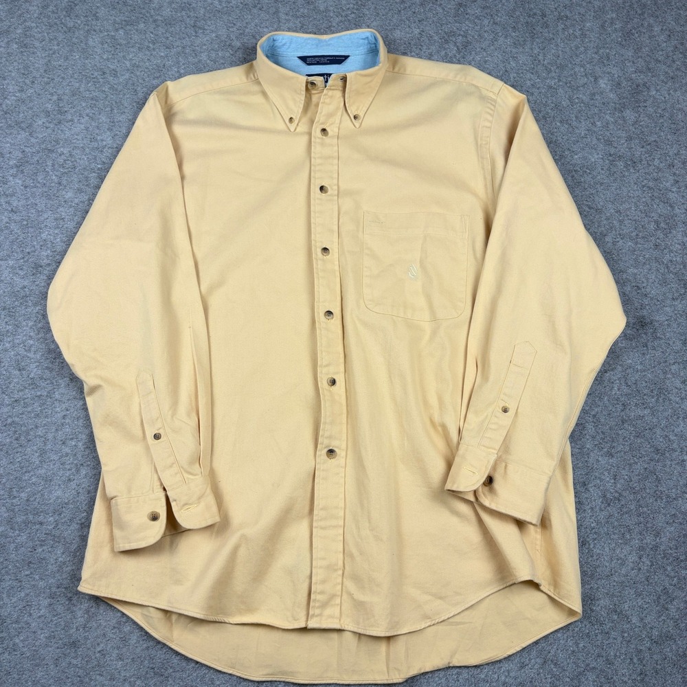 Nautica Button Down Shirt Mens Large‎ Yellow Old Money Golf Outdoors Casual 90s